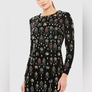 Gem Embellished Velvet Long Sleeve Mini Dress - Rare Find!